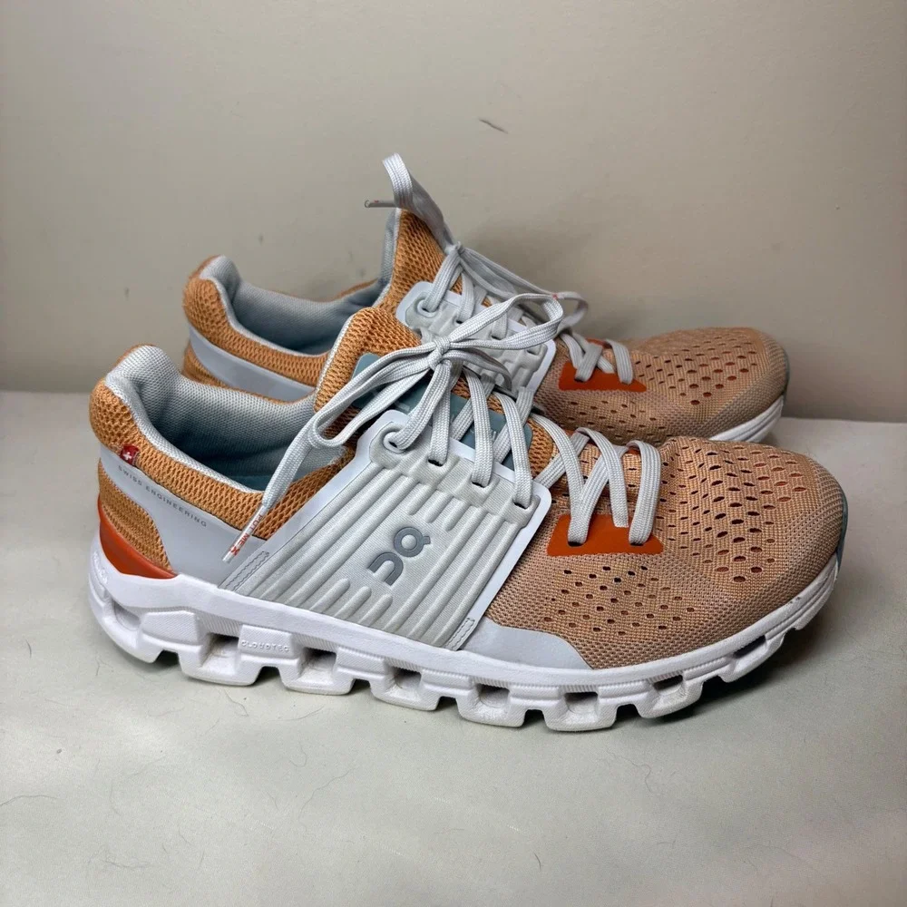 On Cloudswift Womens 7.5 Running Shoes Orange White‎ Mesh Low Top 41.99003